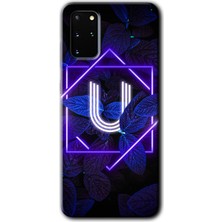 Gramaphone Galaxy S20 Plus Kılıf Hd Desen Baskılı Arka Kapak + Kırılmaz Cam - Dark Neon Yaprak U Harfi