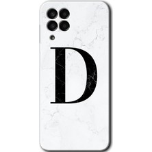 Gramaphone Galaxy M33 Kılıf Hd Desen Baskılı Arka Kapak + Kırılmaz Cam - Beyaz Mermer Desenli D Harfi