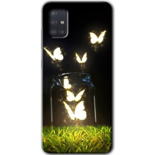 Gramaphone Galaxy A51 Kılıf Hd Desen Baskılı Arka Kapak + Esnek Nano Cam - Işıklı Kelebekler