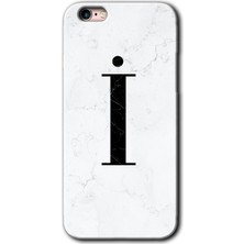 iPhone 6 Kılıf Hd Desen Baskılı Arka Kapak + Kırılmaz Cam - Beyaz Mermer Desenli I Harfi