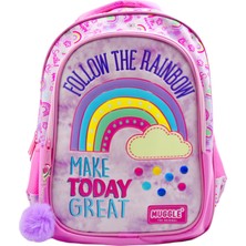 Muggle 2 Bölmeli Soft Rainbow Pembe Okul Sırt Çantası (MU-6696)