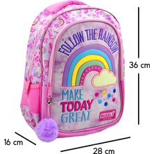 Muggle 2 Bölmeli Soft Rainbow Pembe Okul Sırt Çantası (MU-6696)