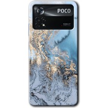 Gramaphone Poco X4 Pro Kılıf Hd Desen Baskılı Arka Kapak + Kırılmaz Cam - Eski Mermer