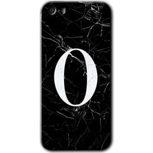 Gramaphone iPhone 5s Kılıf Hd Desen Baskılı Arka Kapak + Kırılmaz Cam - Siyah Mermer Desenli O Harfi
