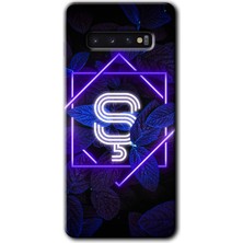 Galaxy S10 Kılıf Hd Desen Baskılı Arka Kapak + Esnek Nano Cam - Dark Neon Yaprak Ş Harfi