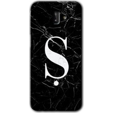 Gramaphone Galaxy J6 Plus Kılıf Hd Desen Baskılı Arka Kapak + Esnek Nano Cam - Siyah Mermer Desenli Ş Harfi