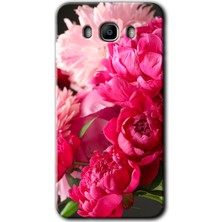 Gramaphone Galaxy J7 2016 Kılıf Hd Desen Baskılı Arka Kapak + Kırılmaz Cam - Kırmızı Beyaz Gül