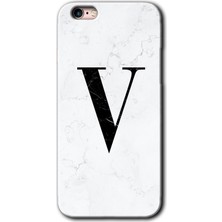 Gramaphone iPhone 6s Kılıf Hd Desen Baskılı Arka Kapak + Kırılmaz Cam - Beyaz Mermer Desenli V Harfi