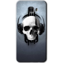 Gramaphone Galaxy C9 Pro Kılıf Hd Desen Baskılı Arka Kapak + Kırılmaz Cam - Müzik Kurukafa