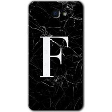 Gramaphone Galaxy J7 Prime 2 Kılıf Hd Desen Baskılı Arka Kapak + Kırılmaz Cam - Siyah Mermer Desenli F Harfi