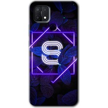 Gramaphone Oppo A15 Kılıf Hd Desen Baskılı Arka Kapak + Esnek Nano Cam - Dark Neon Yaprak S Harfi