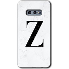 Galaxy S10E Kılıf Hd Desen Baskılı Arka Kapak + Kırılmaz Cam - Beyaz Mermer Desenli Z Harfi