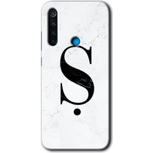 Redmi Note 8 Kılıf Hd Desen Baskılı Arka Kapak + Esnek Nano Cam - Beyaz Mermer Desenli T Harfi