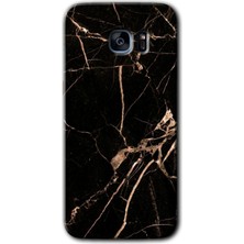 Gramaphone Galaxy S7 Edge Kılıf Hd Desen Baskılı Arka Kapak + Esnek Nano Cam - Siyah Gold Mermer