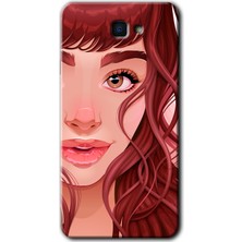 Gramaphone Galaxy J7 Prime Kılıf Hd Desen Baskılı Arka Kapak + Kırılmaz Cam - Kızıl Kız