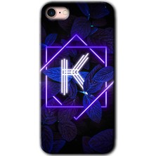 Gramaphone iPhone Se 2020 Kılıf Hd Desen Baskılı Arka Kapak - Dark Neon Yaprak K Harfi