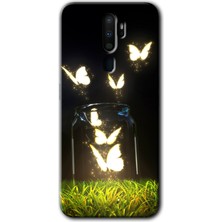Gramaphone Oppo A9 2020 Kılıf Hd Desen Baskılı Arka Kapak + Kırılmaz Cam - Işıklı Kelebekler