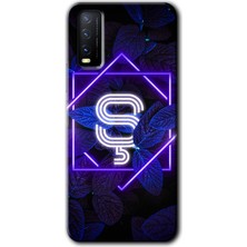 Vivo Y20S Kılıf Hd Desen Baskılı Arka Kapak + Kırılmaz Cam - Dark Neon Yaprak Ş Harfi