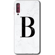 Galaxy A7 2018 Kılıf Hd Desen Baskılı Arka Kapak + Esnek Nano Cam - Beyaz Mermer Desenli B Harfi