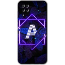 Gramaphone Galaxy A12 Kılıf Hd Desen Baskılı Arka Kapak + Kırılmaz Cam - Dark Neon Yaprak A Harfi