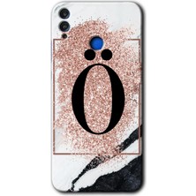 Gramaphone Honor 8x Kılıf Hd Desen Baskılı Arka Kapak - Pembe Mermer Desenli Ö Harfi