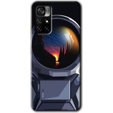 Poco M4 Pro 5g Kılıf Hd Desen Baskılı Arka Kapak + Esnek Nano Cam - Astronot