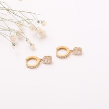 Müge Gümüş ve Takı Baget Taşlı Altın Kaplama Kolye & Küpe Set 925 Gümüş