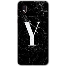 Gramaphone Galaxy A01 Core Kılıf Hd Desen Baskılı Arka Kapak - Siyah Mermer Desenli Y Harfi