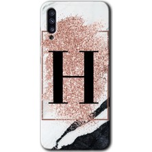 Gramaphone Galaxy A50S Kılıf Hd Desen Baskılı Arka Kapak - Pembe Mermer Desenli H Harfi