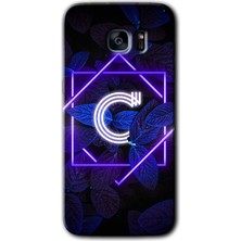 Gramaphone Galaxy S7 Edge Kılıf Hd Desen Baskılı Arka Kapak - Dark Neon Yaprak C Harfi