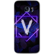 Gramaphone Galaxy S7 Edge Kılıf Hd Desen Baskılı Arka Kapak - Dark Neon Yaprak V Harfi