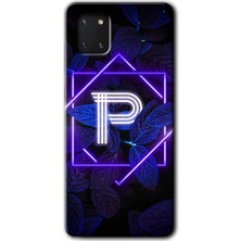 Gramaphone Galaxy Note 10 Lite Kılıf Hd Desen Baskılı Arka Kapak - Dark Neon Yaprak P Harfi