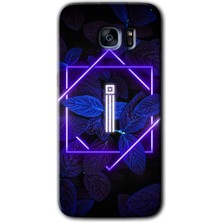 Gramaphone Galaxy S7 Edge Kılıf Hd Desen Baskılı Arka Kapak - Dark Neon Yaprak I Harfi