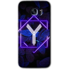 Gramaphone Galaxy S7 Edge Kılıf Hd Desen Baskılı Arka Kapak - Dark Neon Yaprak Y Harfi