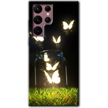 Gramaphone Galaxy S22 Ultra Kılıf Hd Desen Baskılı Arka Kapak + Esnek Nano Cam - Işıklı Kelebekler