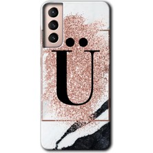 Gramaphone Galaxy S21 Plus Kılıf Hd Desen Baskılı Arka Kapak - Pembe Mermer Desenli Ü Harfi
