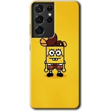 Gramaphone Galaxy S21 Ultra Kılıf Hd Desen Baskılı Arka Kapak + Kırılmaz Cam - Sünger Bob
