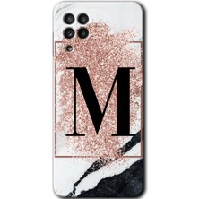 Gramaphone Galaxy A22 Kılıf Hd Desen Baskılı Arka Kapak - Pembe Mermer Desenli M Harfi