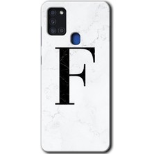 Gramaphone Galaxy A21S Kılıf Hd Desen Baskılı Arka Kapak - Beyaz Mermer Desenli F Harfi