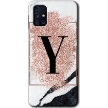 Gramaphone Galaxy M31S Kılıf Hd Desen Baskılı Arka Kapak - Pembe Mermer Desenli Y Harfi