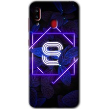 Gramaphone Galaxy A20 Kılıf Hd Desen Baskılı Arka Kapak - Dark Neon Yaprak S Harfi
