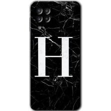 Gramaphone Galaxy M32 Kılıf Hd Desen Baskılı Arka Kapak - Siyah Mermer Desenli H Harfi