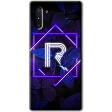 Gramaphone Galaxy Note 10 Kılıf Hd Desen Baskılı Arka Kapak - Dark Neon Yaprak R Harfi