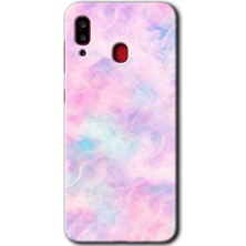 Gramaphone Galaxy A20 Kılıf Hd Desen Baskılı Arka Kapak + Esnek Nano Cam - Pembe-Duman