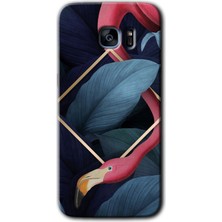 Gramaphone Galaxy S7 Edge Kılıf Hd Desen Baskılı Arka Kapak + Esnek Nano Cam - Flamingo Yaprak