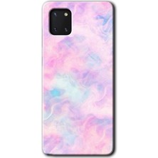 Gramaphone Galaxy A81 Kılıf Hd Desen Baskılı Arka Kapak + Esnek Nano Cam - Pembe-Duman