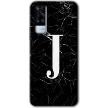 Gramaphone Vivo Y51A Kılıf Hd Desen Baskılı Arka Kapak - Siyah Mermer Desenli J Harfi