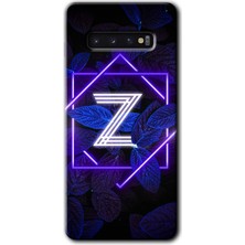 Gramaphone Galaxy S10 Kılıf Hd Desen Baskılı Arka Kapak + Esnek Nano Cam - Dark Neon Yaprak Z Harfi