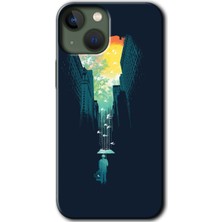 Gramaphone iPhone 13 Mini Kılıf Hd Desen Baskılı Arka Kapak + Kırılmaz Cam - City Bird Sky