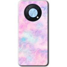 Gramaphone Huawei Nova Y90 Kılıf Hd Desen Baskılı Arka Kapak + Esnek Nano Cam - Pembe-Duman